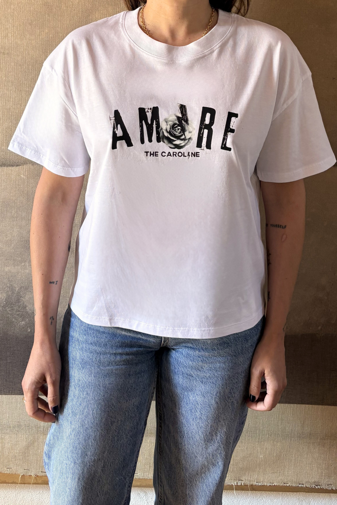 T-shirt in cotone stampa AMORE