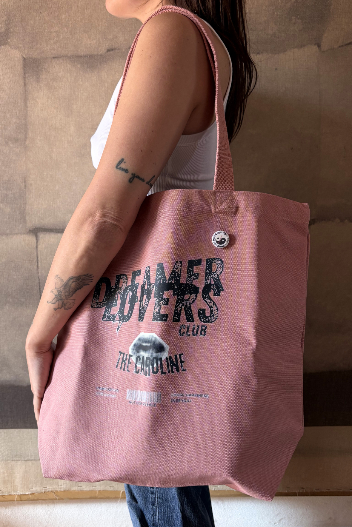 Borsa shopping grande in canvas con stampa DREAMER LOVERS