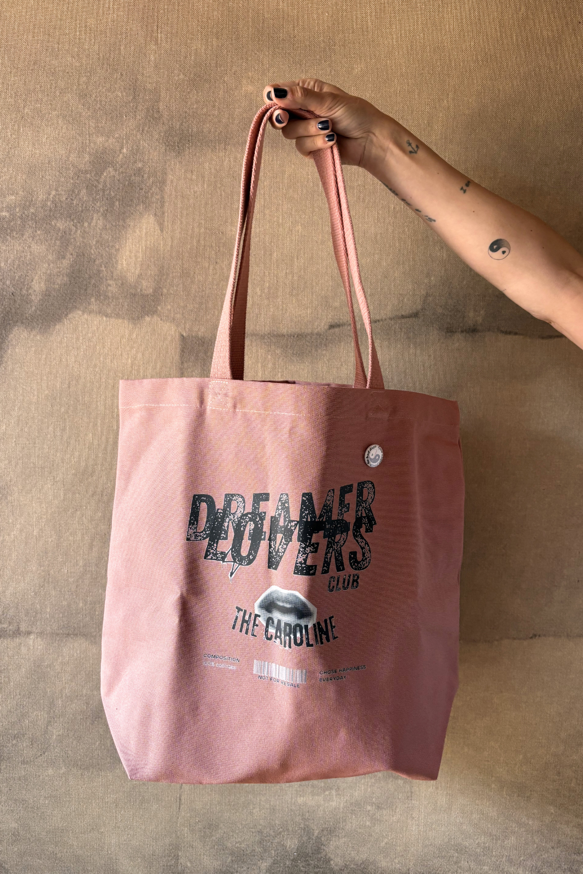 Borsa shopping grande in canvas con stampa DREAMER LOVERS